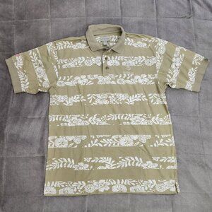 Cutter & Buck Men's L Ko'olau Golf Club Hawaiian Green Floral Striped Polo Shirt